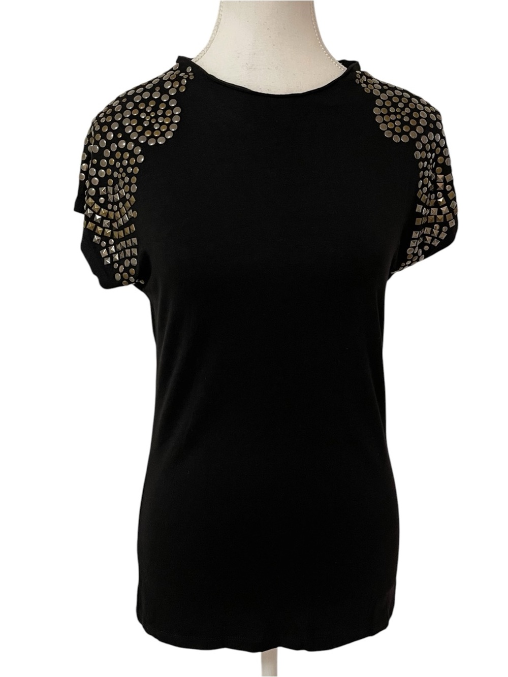 Black Studded Shoulder Short Sleeve Tee Size Small
